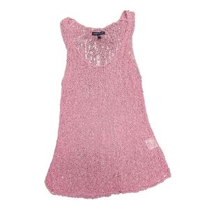Eileen Fisher Gladiola Pink Cotton Tape Nubble U-Neck Knit Tank Top Size S